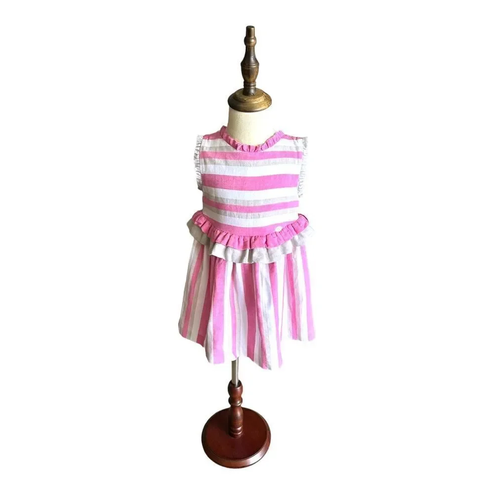 MIRANDA TEXTIL | Pink | LINEN BLEND STRIPED DRESS